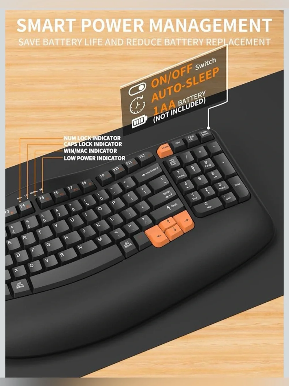 RECCAZR || Ergonomic Wireless Keyboard with Orange Accent Keys